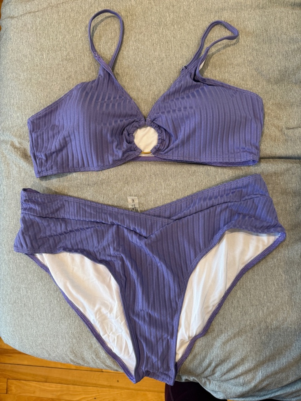 SHEIN Purple Ribbed Ring Detail Bikini Set